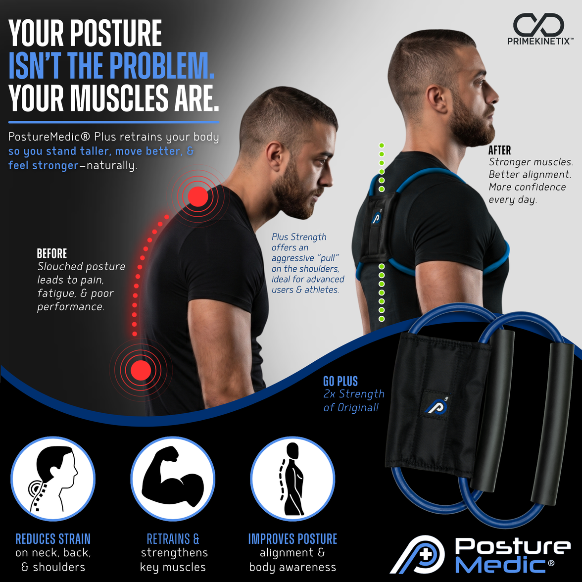 PostureMedic Plus Strength posture corrector, Medium size, front view