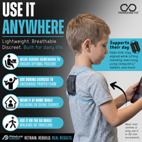 Child wearing PostureMedic X-Small posture corrector for kids